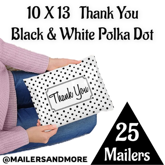 25 10X13 Poly Mailers White & Black Polka Dot, - Picture 4 of 4